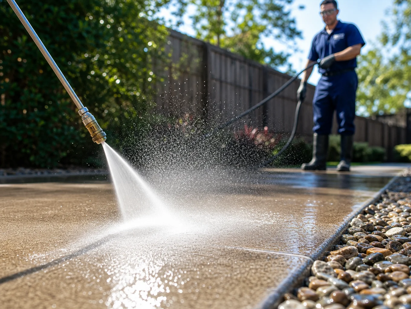 Power washing concrete driveway and exterior siding