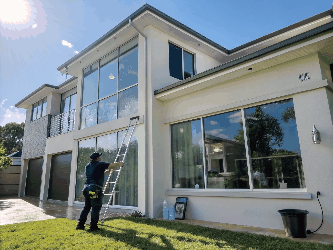 Spotless clean windows on a modern residential home exterior
